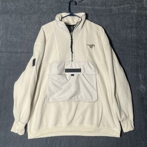 Acrux Fleece Pullover Jacket Men L White Mustang 1/4 Zip Pouch Anorak Sweatshirt